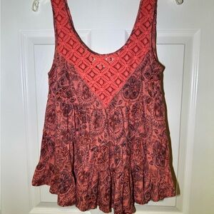 Free People Red Asymmetrical Ruffled Tank Top